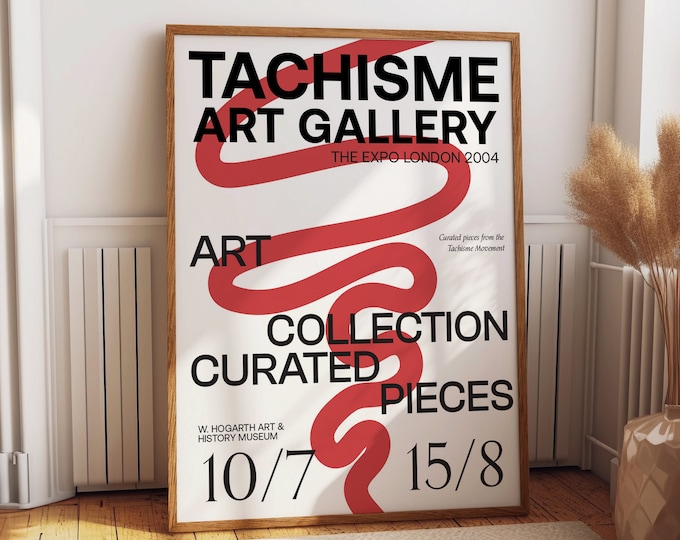 Red Scribble Wall Art for Modern Home Decor - Tachisme Art Gallery Exhibition Poster - 2004 Expo London Art Collection Curated Pieces