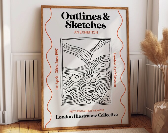 Outlines & Sketches Abstract Wall Art - 1997 London Art Museum Exhibition Poster - Minimalist Home and Office Wall Decor