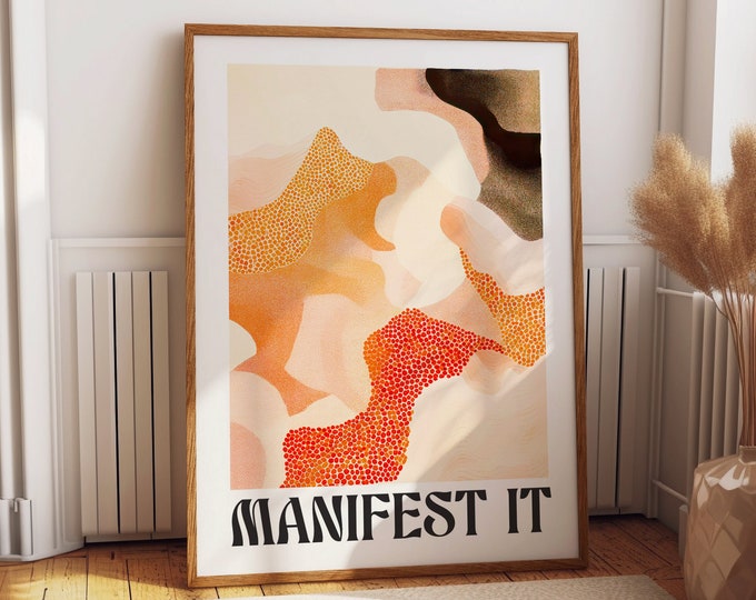 Manifest It Abstract Art Poster - Motivational Waves and Textures Wall Art - Inspirational Home Decor for Living Room and Office