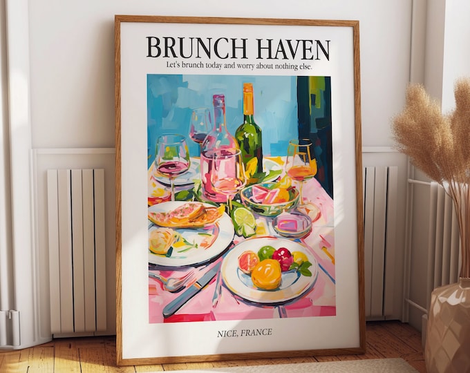 Colorful French Riviera Dining Art Poster - Brunch Haven in Nice - French Painting Art Reproduction Wall Art