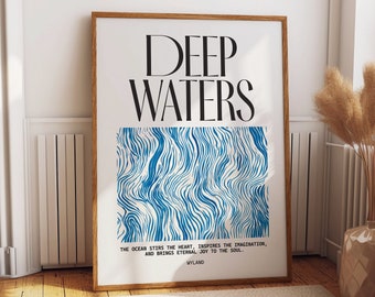 Deep Waters Inspirational Wall Art Poster - Captivating Blue Wave Print - Modern Coastal Decor to Elevate Your Space