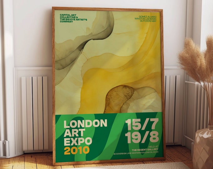 Green and Yellow Abstract Watercolor Design by Capital Art Collective - London Art Expo 2010 Event Poster - Contemporary Art Gallery Print