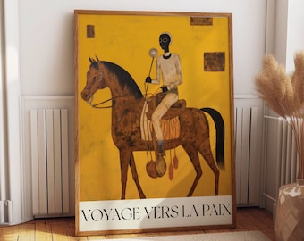 Horse Painting Reproduction Poster - Journey Towards Peace Wall Decor - Yellow Mustard French Artwork Room Decor