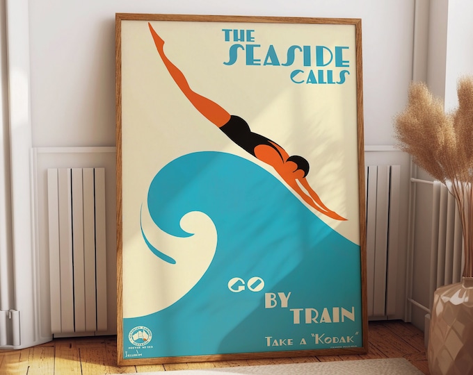 Australia Travel Poster Beach Poster Retro Style  Diving Poster