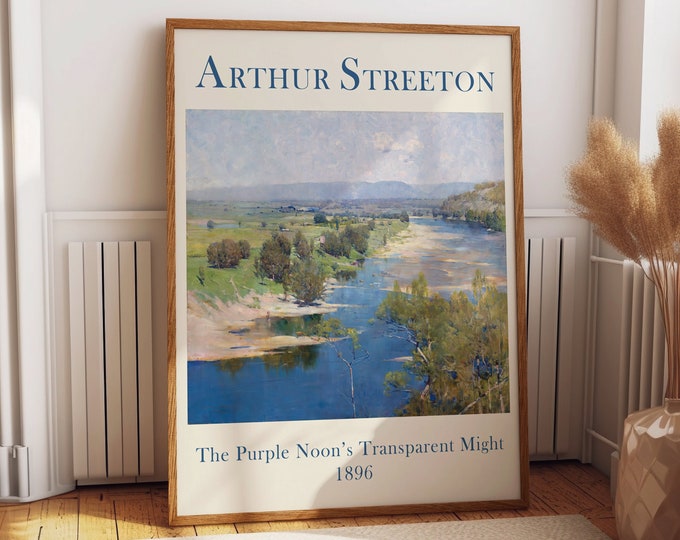 Mesmerizing Serenity: The Purple Noon - Captivating Blue Artwork by Arthur Streeton (1896) - Museum-Quality Poster Serene Landscape Art