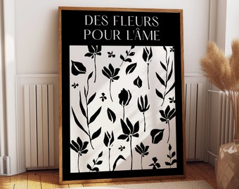 Black and White Floral Wall Poster - Minimalist French Wall Art - Modern Botanical Prints