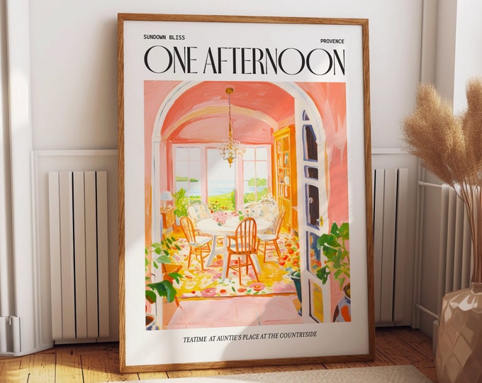 Afternoon Tea Art Poster - Provence Warm Countryside Home Interior Wall Decor - Sundown Bliss Wall Art for Living Spaces