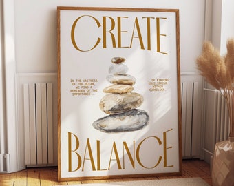 Create Balance Poster – Zen Stone Art Print – Inspirational Meditation Decor for Peaceful Home
