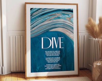 Dive Abstract Ocean Wall Art Poster - Blue Coastal Wall Decor for Home and Office Space