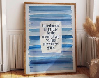 Dance of Life Ocean Poster – Inspirational Blue Watercolor Art – Serene and Powerful Wall Decor