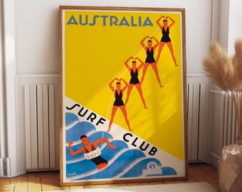 Summer Travel Poster Surf Club Beach Vintage Print