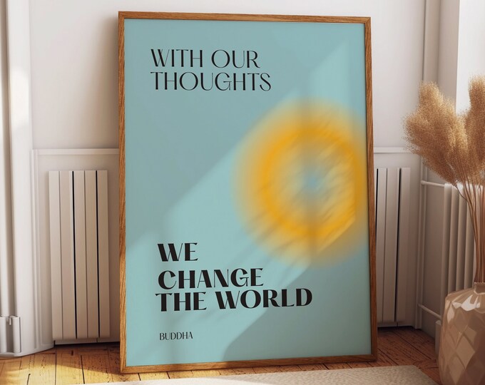 Retro Quote Wall Poster - Vibrant Color Poster "Change the World" by Buddha Saying Wall Prints - Inspirational Bedroom Wall Decor