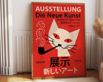 Entdecken Sie die Fusion: The New Art Berlin Tokyo – Deutsch-Japanisches Ausstellungsplakat – Auffälliges Design und lebendige Farben