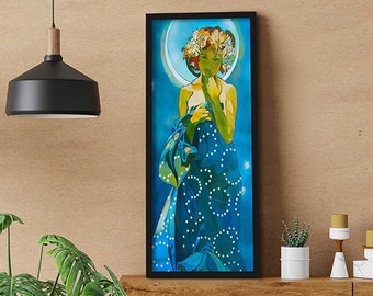 Alphonse Mucha Art Nouveau Poster: Moon & Stars Celestial Woman