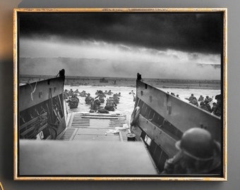 WWII Poster D-Day Poster WWII Picture Into the Jaws of Death Photo Normandy Landings WWii Poster Black and White Wall Art for Home Decor