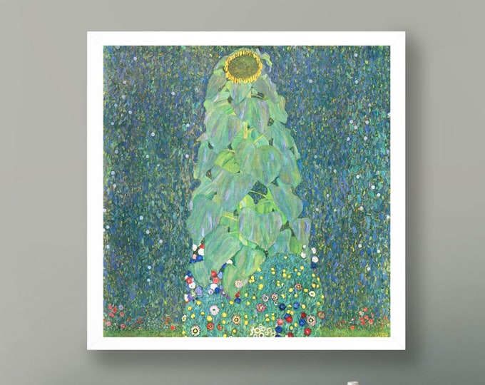 Gustav Klimt The Sunflower Square Painting Green Decor Painting Kitchen Art Radiant Sunflower Gustav Klimt's Iconic Square Painting