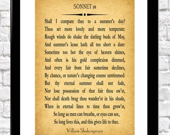Poem Print Sonnet 18 Poem Poster Poetry Print William Shakespeare Sonnet 18 Poetry Poster