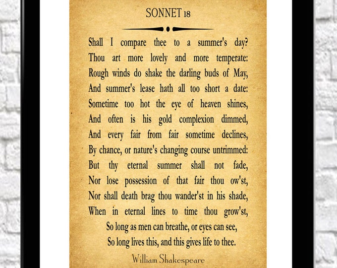 Poem Print Sonnet 18 Poem Poster Poetry Print William Shakespeare Sonnet 18 Poetry Poster