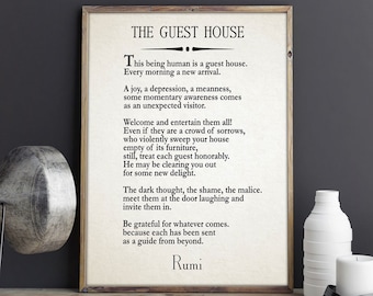 Rumi Quote The Guest House Poem by Rumi Inspiring Poem Guest House Decor Guest House Wall Art Poetry Sign Poetry Wall Art Poem Decor