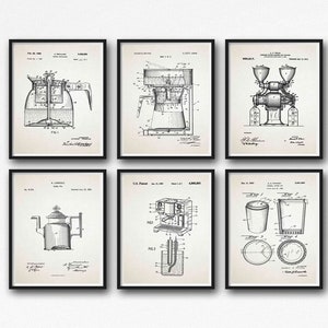 Coffee Patent Art Print Set of 6: Cafe Decor, Barista Gift