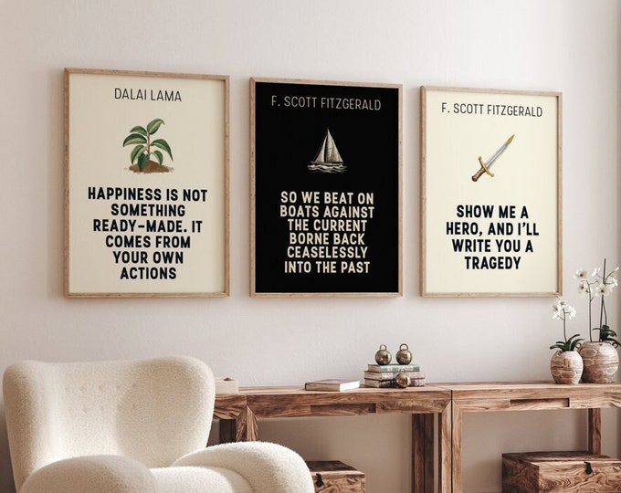 Triple Inspiration Quotes Room Decor: Dalai Lama and Fitzgerald Quote Home Office Decoration - Motivational Wall Decor Set of 3 Posters