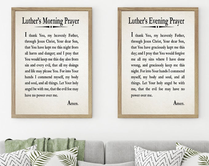 Luther's Morning Prayer and Luther's Evening Prayer Prints Set of 2 Prayers