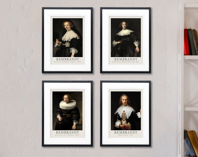 Rembrandt-Inspired Set of 4 Art Prints: Capturing Timeless Elegance and Mastery 4 prints to enhance you home wall decor