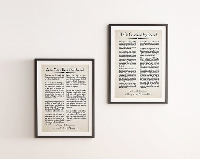 Henry V Once More Unto The Breach and The St. Crispin's Day Speech Shakespeare Quote Prints