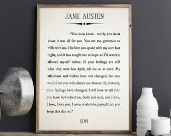 Jane Austen Book Gift Jane Austen Gift Mr Darcy Gift Pride and Prejudice Book Art Book Wall Art Jane Austen Quote Literature Gift for Book