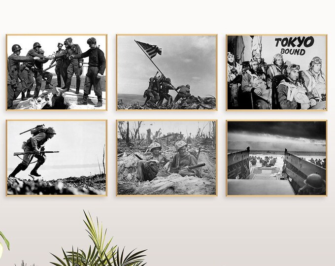 WW11 Posters Set of 6 Rare World War 2 Photos US Army Prints Military Decor for Marines and US Army Posters