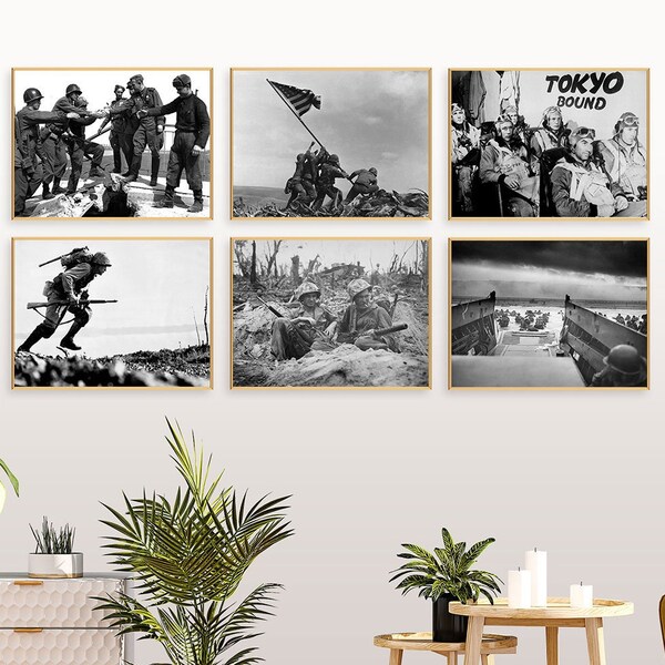 WW11 Posters Set of 6 Rare World War 2 Photos US Army Prints Military Decor for Marines and US Army Posters