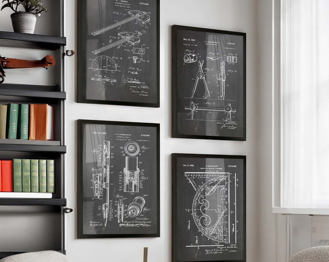 Architect's Instruments Patent Poster Set of 4: Architectural Elegance - Perfect Poster Gift for Architects & Design Enthusiasts - WB227