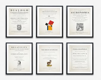 Scientific Discoveries Unveiled: Set of 6 Book Title Pages from Groundbreaking Scientific Books - Inspiring Science Poster Collection