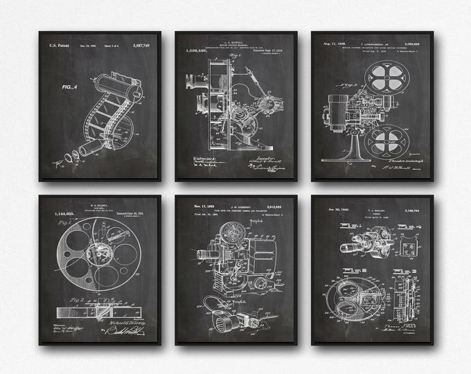 Home Theater Decor Cinema Decor Set of 6 Movie Patent Posters