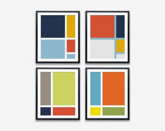 Block Poster Set of 4 Mid Century Style Color Block Prints