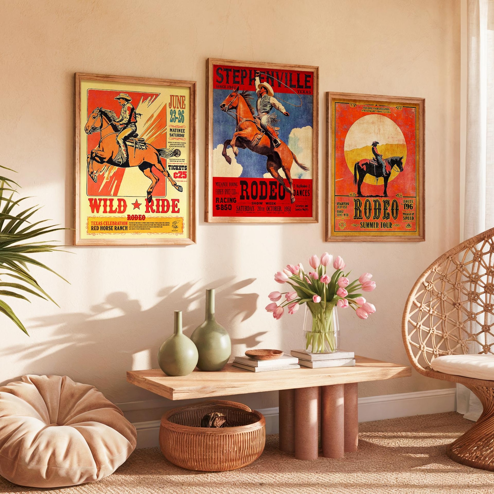 Vintage Rodeo Poster Set of 3: Rustic Western Wall Art - Etsy