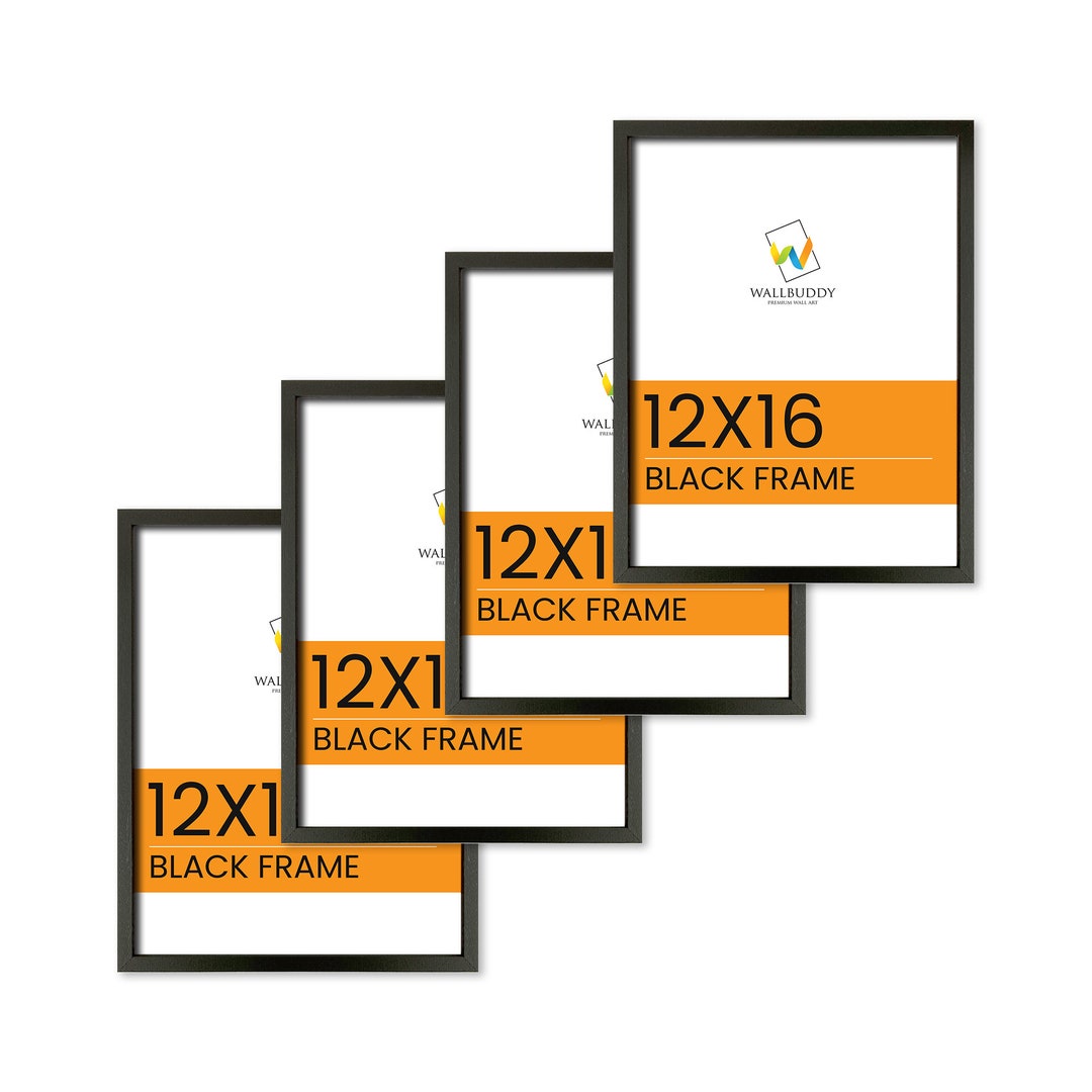Set of 4 Thin Black Frames 12x16 Inches Handmade Black Wooden Frames
