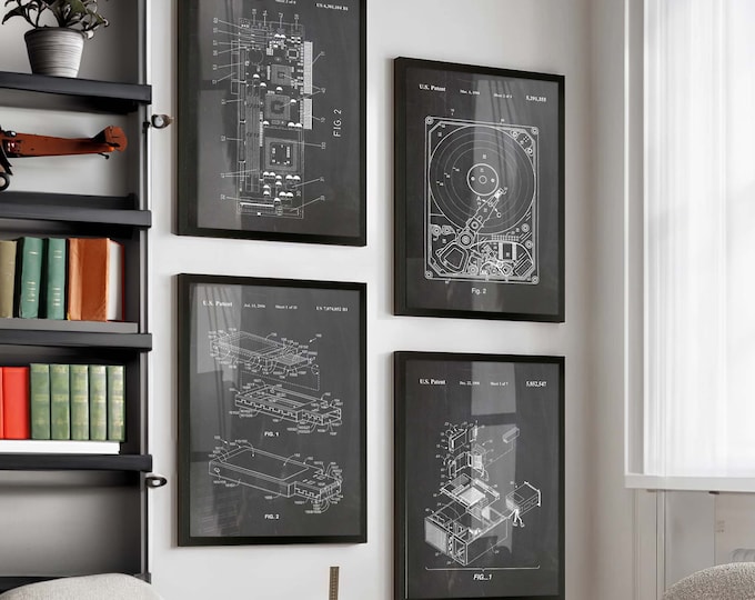 Tech Enthusiast's Dream: Set of 4 Computer Parts Patent Posters - Ideal Wall Art Room Decor for Geeks, IT Pros, and Computer Lovers - WB160