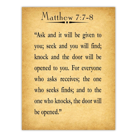 Scripture Print Matthew 7:7-8 Bible Print Bible Decor Bible Wall