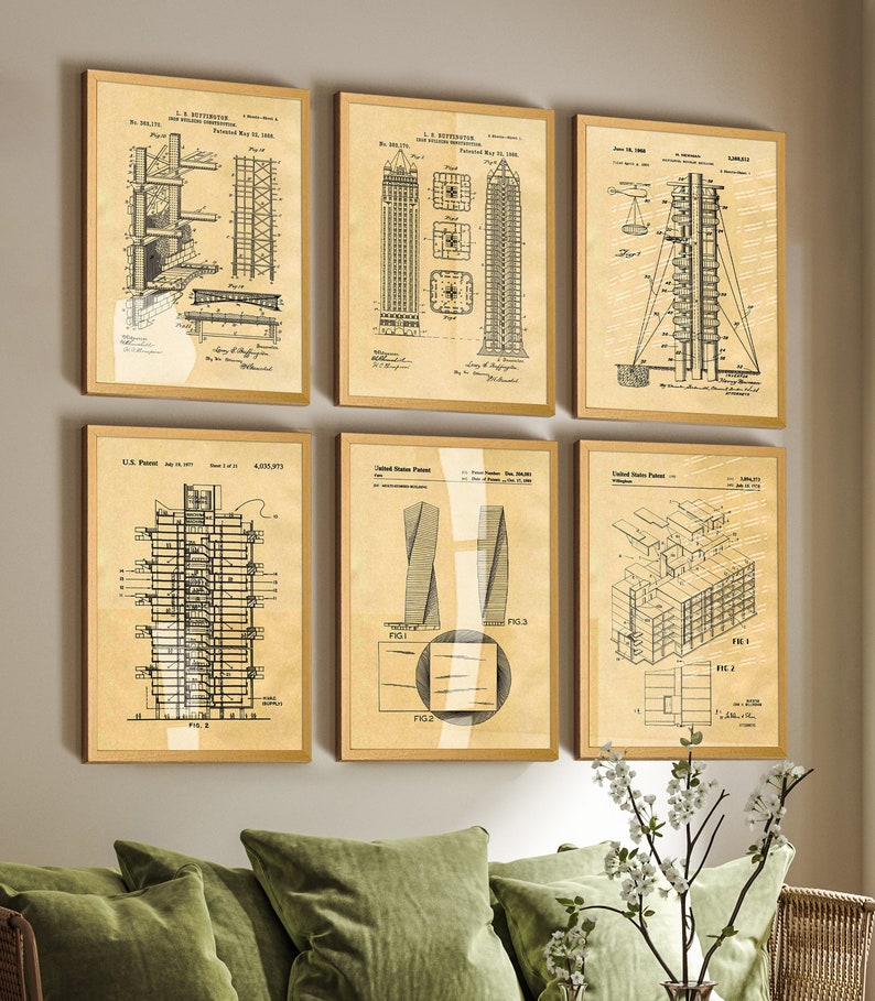Construction Patent Art Prints: Skyscraper Blueprint Set, Architect ...