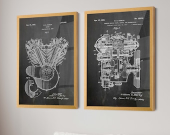 Ride in Style: Harley Davidson Engine Patent Set of 2 - Perfect Wall Art & Gifts for Harley Enthusiasts, Ideal Bikers Club Deco - WB302-307