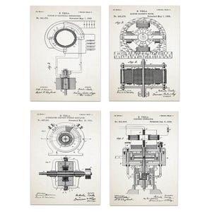 Tesla Inventions Nikola Tesla Poster Tesla Prints Tesla Wall Art Set of 4 Tesla Invention Prints Invention - Poster, Framed and Canvas Print Ivory