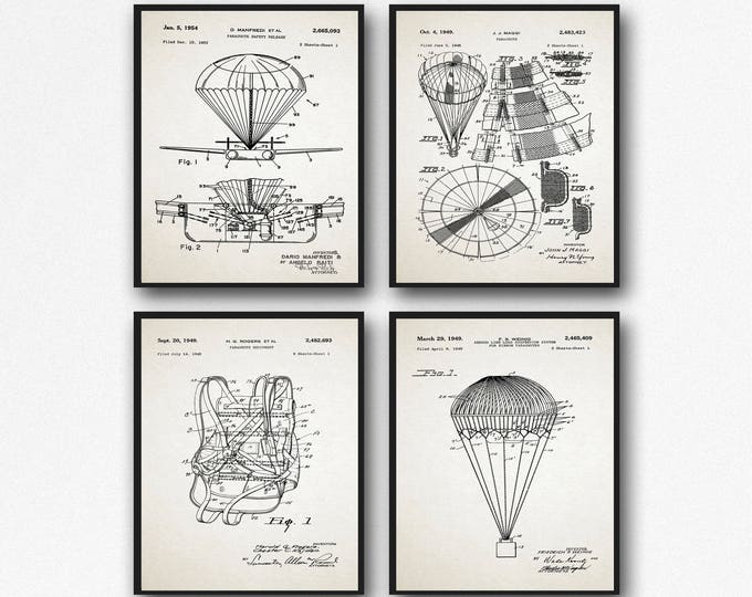 Sky Diving Set of 4 Parachute Patent Posters Skydiving Poster Set Sports Poster Set of Sports Prints Flying Posters Flying Prints WB70