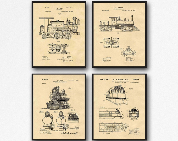 Locomotive Invention Posters Train Blueprints Train Gift Set of Prints WB543-44-45-49 4F