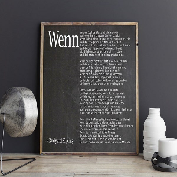 Wenn Gedicht auf Deutsch If Poem in German Deutsches Plakat Deutsche Wandkunst