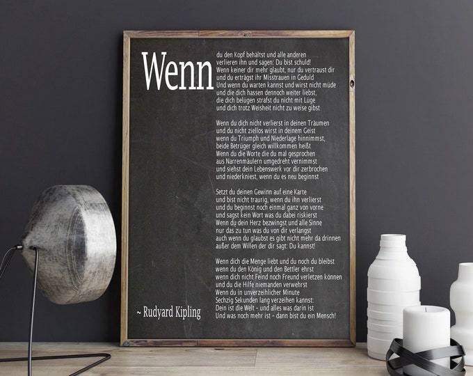 Wenn Gedicht auf Deutsch If Poem in German Deutsches Plakat Deutsche Wandkunst