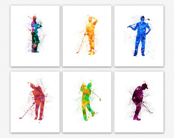 Golf Posters Modern Set of 6 Golf Prints in Water Color Style Golf Gifts for Him Golf Room Decor Golf Course Poster Golfer Wall Art