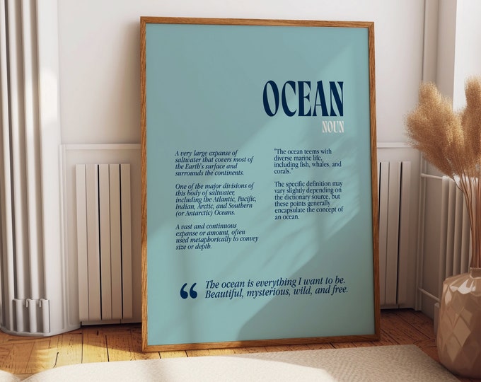 Ocean Definition Art Print - Elegant Typographic Coastal Decor Poster - Inspiring Marine Wall Art for Sea Lovers and Home Design