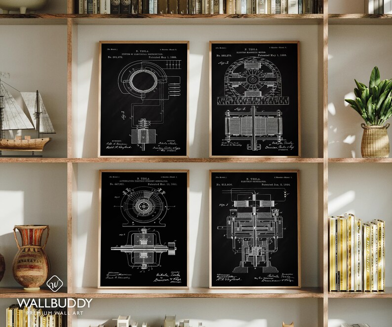 Tesla Inventions Nikola Tesla Poster Tesla Prints Tesla Wall Art Set of 4 Tesla Invention Prints Invention - Poster, Framed and Canvas Print image 2