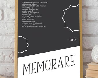 Memorare Prayer to Virgin Mary Quote Home Decor: Home and Office Religious Wall Art, Church Gift Painting Poster and Spiritual Bedroom Decor